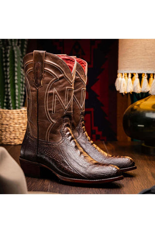 Marco Di Milano Denver Clear Brown Exotic Ostrich Skin Cowboy Boot (MDM1218)-AmbrogioShoes