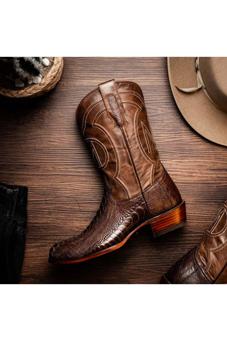 Marco Di Milano Denver Clear Brown Exotic Ostrich Skin Cowboy Boot (MDM1218)-AmbrogioShoes