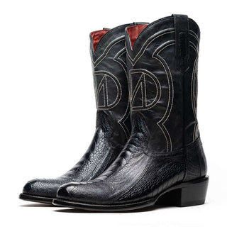 Marco Di Milano Denver Men's Shoes Black Exotic Ostrich Skin Cowboy Boot (MDM1215)-AmbrogioShoes
