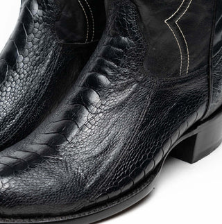 Marco Di Milano Denver Men's Shoes Black Exotic Ostrich Skin Cowboy Boot (MDM1215)-AmbrogioShoes