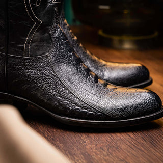 Marco Di Milano Denver Men's Shoes Black Exotic Ostrich Skin Cowboy Boot (MDM1215)-AmbrogioShoes
