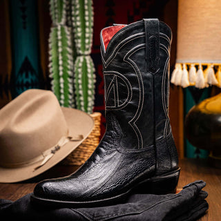 Marco Di Milano Denver Men's Shoes Black Exotic Ostrich Skin Cowboy Boot (MDM1215)-AmbrogioShoes