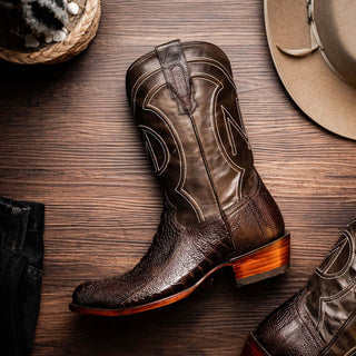 Marco Di Milano Denver Men's Shoes Brown Exotic Ostrich Skin Cowboy Boot (MDM1216)-AmbrogioShoes