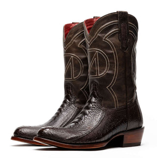 Marco Di Milano Denver Men's Shoes Brown Exotic Ostrich Skin Cowboy Boot (MDM1216)-AmbrogioShoes