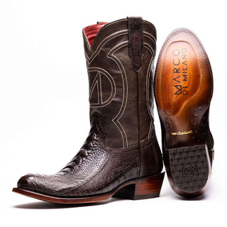 Marco Di Milano Denver Men's Shoes Brown Exotic Ostrich Skin Cowboy Boot (MDM1216)-AmbrogioShoes