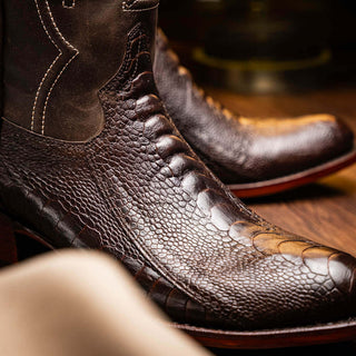 Marco Di Milano Denver Men's Shoes Brown Exotic Ostrich Skin Cowboy Boot (MDM1216)-AmbrogioShoes