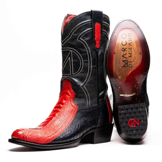 Marco Di Milano Denver Men's Shoes Red & Black Exotic Ostrich Skin Cowboy Boot (MDM1220)-AmbrogioShoes