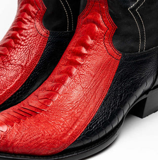 Marco Di Milano Denver Men's Shoes Red & Black Exotic Ostrich Skin Cowboy Boot (MDM1220)-AmbrogioShoes