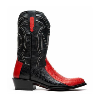 Marco Di Milano Denver Men's Shoes Red & Black Exotic Ostrich Skin Cowboy Boot (MDM1220)-AmbrogioShoes