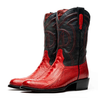 Marco Di Milano Denver Men's Shoes Red Exotic Ostrich Skin Cowboy Boot (MDM1217)-AmbrogioShoes