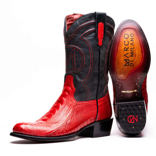 Marco Di Milano Denver Men's Shoes Red Exotic Ostrich Skin Cowboy Boot (MDM1217)-AmbrogioShoes