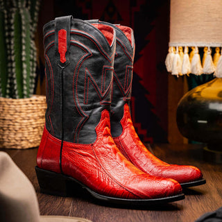 Marco Di Milano Denver Men's Shoes Red Exotic Ostrich Skin Cowboy Boot (MDM1217)-AmbrogioShoes