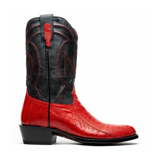 Marco Di Milano Denver Men's Shoes Red Exotic Ostrich Skin Cowboy Boot (MDM1217)-AmbrogioShoes