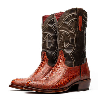 Marco Di Milano Denver Men's Shoes Rustic Cognac Exotic Ostrich Skin Cowboy Boot (MDM1219)-AmbrogioShoes