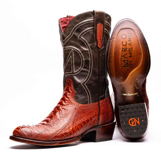 Marco Di Milano Denver Men's Shoes Rustic Cognac Exotic Ostrich Skin Cowboy Boot (MDM1219)-AmbrogioShoes