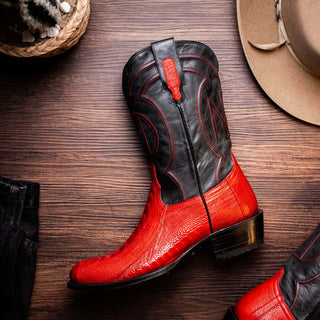 Marco Di Milano Denver Red Exotic Ostrich Skin Cowboy Boot (MDM1217)-AmbrogioShoes