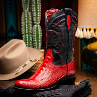 Marco Di Milano Denver Red Exotic Ostrich Skin Cowboy Boot (MDM1217)-AmbrogioShoes