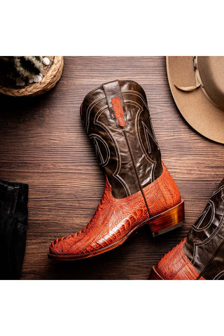 Marco Di Milano Denver Rustic Cognac Exotic Ostrich Skin Cowboy Boot (MDM1219)-AmbrogioShoes