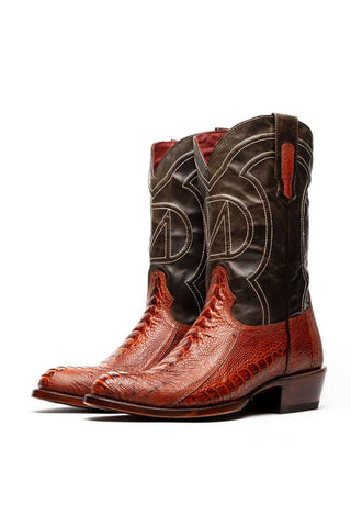 Marco Di Milano Denver Rustic Cognac Exotic Ostrich Skin Cowboy Boot (MDM1219)-AmbrogioShoes