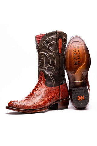 Marco Di Milano Denver Rustic Cognac Exotic Ostrich Skin Cowboy Boot (MDM1219)-AmbrogioShoes