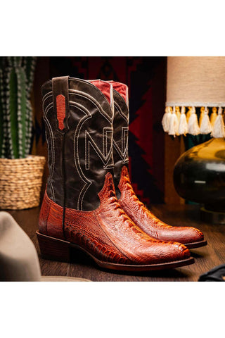 Marco Di Milano Denver Rustic Cognac Exotic Ostrich Skin Cowboy Boot (MDM1219)-AmbrogioShoes