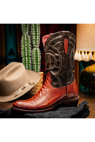 Marco Di Milano Denver Rustic Cognac Exotic Ostrich Skin Cowboy Boot (MDM1219)-AmbrogioShoes