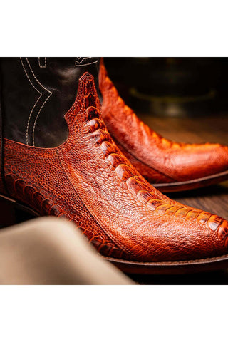 Marco Di Milano Denver Rustic Cognac Exotic Ostrich Skin Cowboy Boot (MDM1219)-AmbrogioShoes