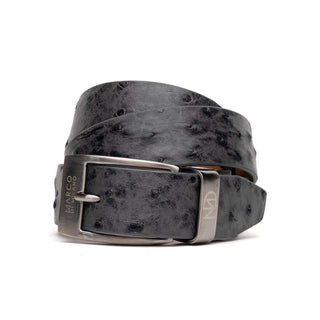 Marco Di Milano Domenico Men's Antique Gray Genuine Ostrich Skin Belts (MDMB1047)-AmbrogioShoes
