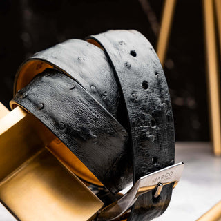 Marco Di Milano Domenico Men's Black Genuine Ostrich Skin Belts (MDMB1047)-AmbrogioShoes