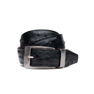Marco Di Milano Domenico Men's Black Genuine Ostrich Skin Belts (MDMB1047)-AmbrogioShoes