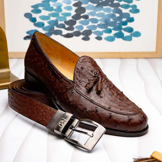 Marco Di Milano Domenico Men's Brown Genuine Ostrich Skin Belts (MDMB1047)-AmbrogioShoes