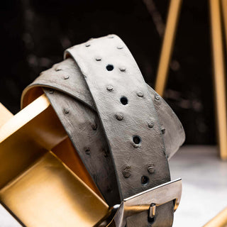 Marco Di Milano Domenico Men's Gray Genuine Ostrich Skin Belts (MDMB1047)-AmbrogioShoes