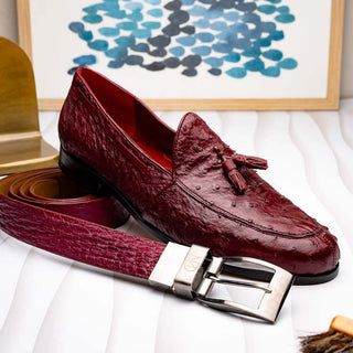 Marco Di Milano Domenico Men's Wine Genuine Ostrich Skin Belts (MDMB1047)-AmbrogioShoes