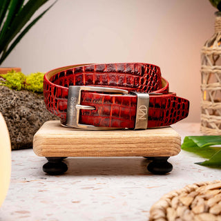 Marco Di Milano Emilio Men's Antique Red Genuine Alligator Skin Belts (MDMB1048)-AmbrogioShoes