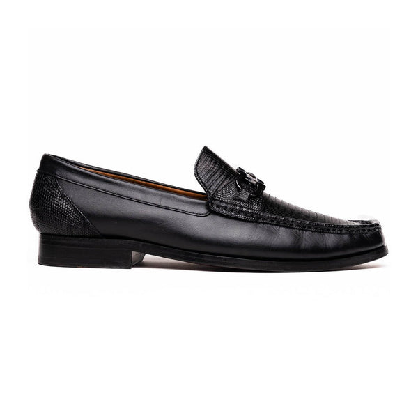 Marco Di Milano Enzo Men's Shoes Black Genuine Lizard Horsebit Loafers (MDM1156)-AmbrogioShoes