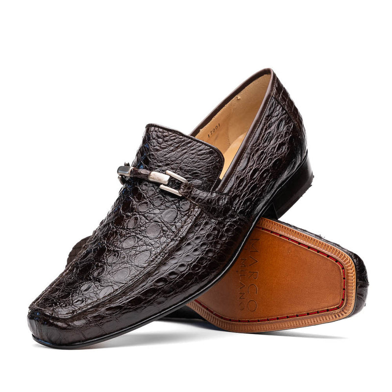 Marco Di Milano Fabro Men's Shoes Brown Exotic Crocodile Horsebit Loafers (MDM1025)-AmbrogioShoes