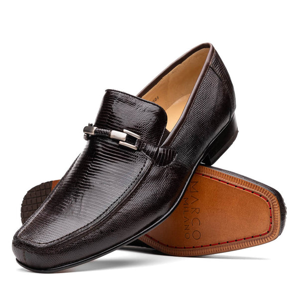 Marco Di Milano Fabro Men's Shoes Brown Exotic Lizard Horsebit Loafers (MDM1080)-AmbrogioShoes