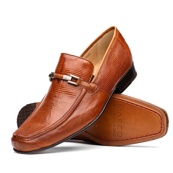 Marco Di Milano Fabro Men's Shoes Cognac Exotic Lizard Horsebit Loafers (MDM1081)-AmbrogioShoes