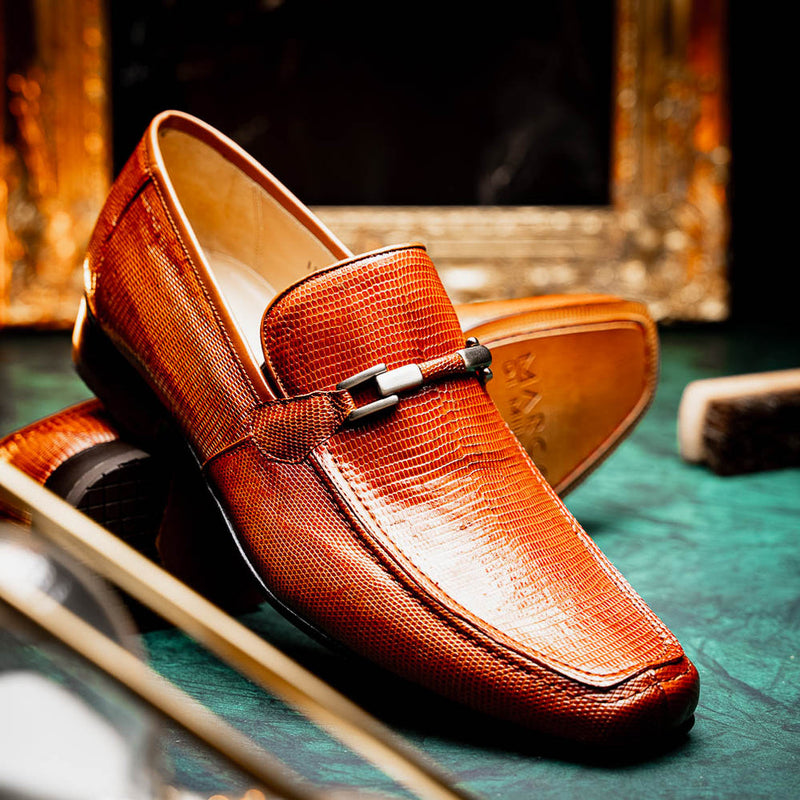 Marco Di Milano Fabro Men's Shoes Cognac Exotic Lizard Horsebit Loafers (MDM1081)-AmbrogioShoes