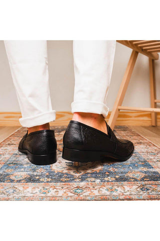 Marco Di Milano Fangio Black Genuine Ostrich Leg / Ostrich Quill Penny Loafers (MDM1112)-AmbrogioShoes
