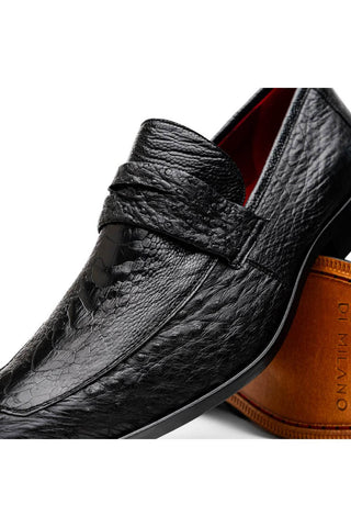 Marco Di Milano Fangio Black Genuine Ostrich Leg / Ostrich Quill Penny Loafers (MDM1112)-AmbrogioShoes