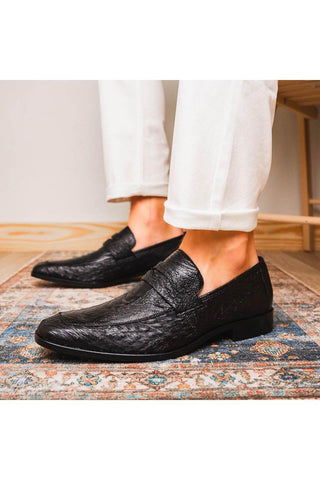 Marco Di Milano Fangio Black Genuine Ostrich Leg / Ostrich Quill Penny Loafers (MDM1112)-AmbrogioShoes