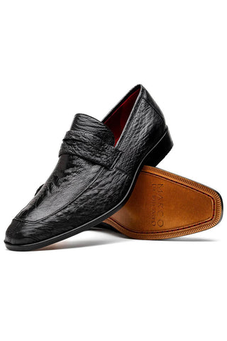 Marco Di Milano Fangio Black Genuine Ostrich Leg / Ostrich Quill Penny Loafers (MDM1112)-AmbrogioShoes