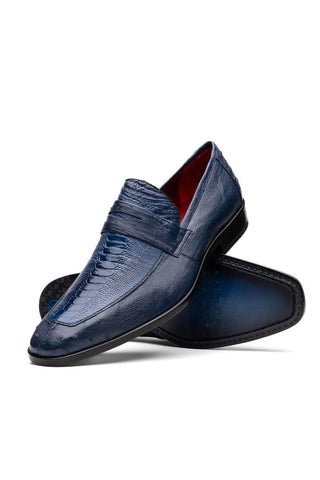 Marco Di Milano Fangio Blue Genuine Ostrich Leg / Ostrich Quill Penny Loafers (MDM1112)-AmbrogioShoes
