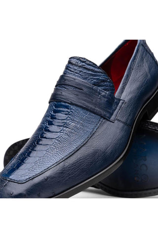 Marco Di Milano Fangio Blue Genuine Ostrich Leg / Ostrich Quill Penny Loafers (MDM1112)-AmbrogioShoes