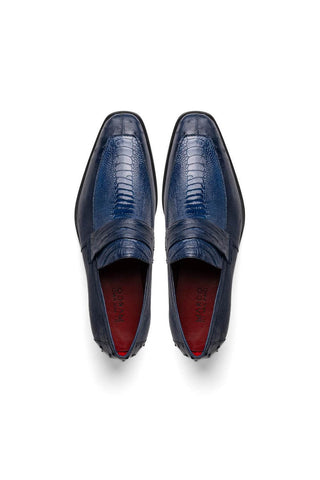 Marco Di Milano Fangio Blue Genuine Ostrich Leg / Ostrich Quill Penny Loafers (MDM1112)-AmbrogioShoes