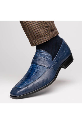 Marco Di Milano Fangio Blue Genuine Ostrich Leg / Ostrich Quill Penny Loafers (MDM1112)-AmbrogioShoes