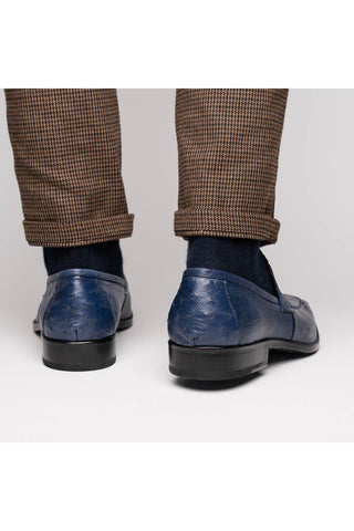 Marco Di Milano Fangio Blue Genuine Ostrich Leg / Ostrich Quill Penny Loafers (MDM1112)-AmbrogioShoes