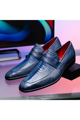 Marco Di Milano Fangio Blue Genuine Ostrich Leg / Ostrich Quill Penny Loafers (MDM1112)-AmbrogioShoes