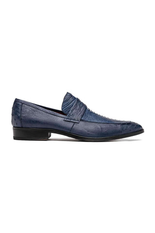 Marco Di Milano Fangio Blue Genuine Ostrich Leg / Ostrich Quill Penny Loafers (MDM1112)-AmbrogioShoes